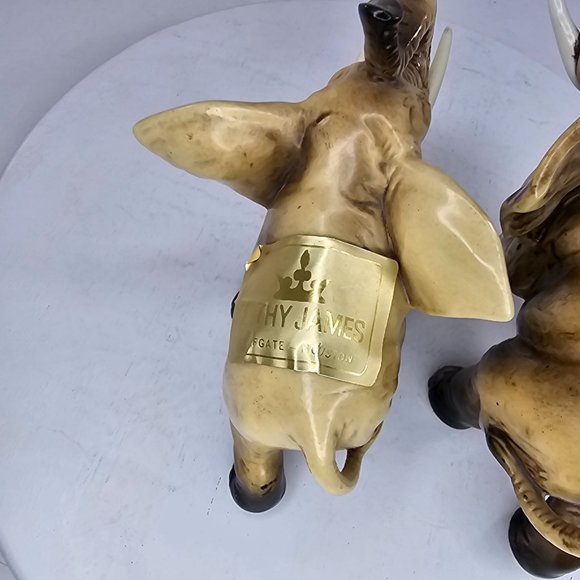 Vintage Lefton Elephant Figurine Set H2674 Trunk Up Lucky Gulfgate *FLAWS* - Picture 7 of 11